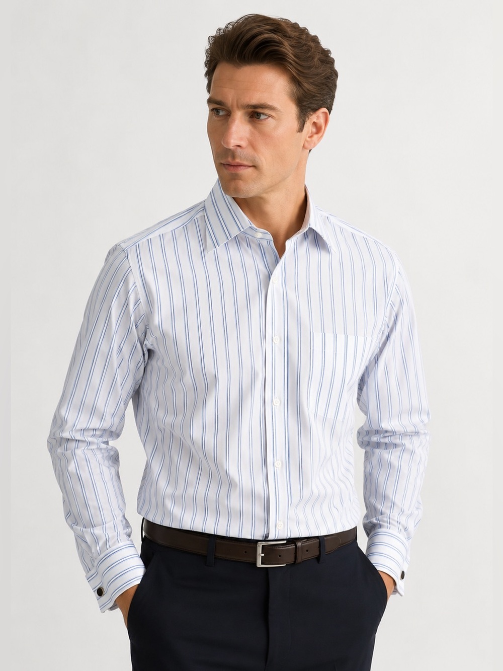 Vintage Bullock & Jones Sea Island Cotton French Cuff Striped Shirt 15.5 - 35